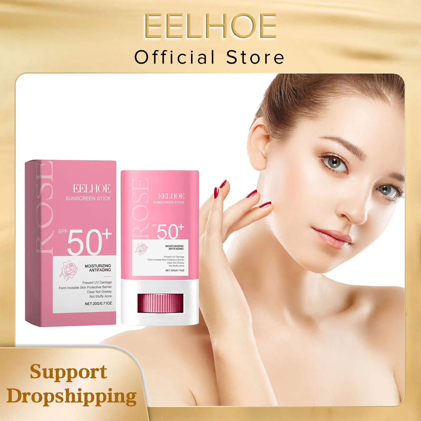 EELHOE Pink Roses Sun Protection Face Cream Outdoor Nicotinamide Matte Sun Stick Spf 50 Sunscreen Moisturizing Face Repair Cream