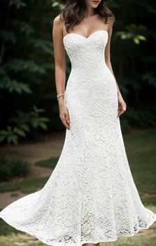 TSxuelian Sweetheart  Lace Wedding Dresses Mermaid Off Shoulder Floor Long Bridal Ball Gown Small Trailing  Beach Wedding Gown 1