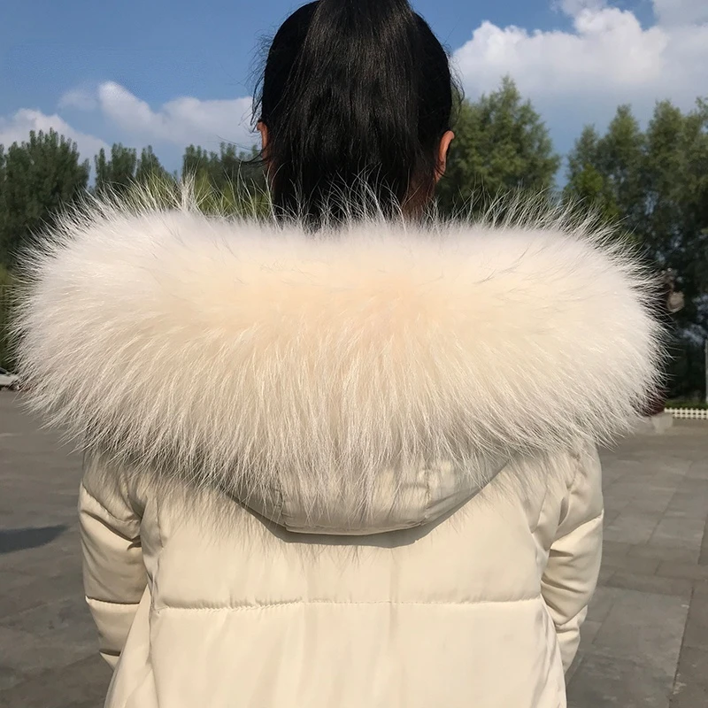 100% Real Fur Collar Luxury Warm Natural Raccoon Fur Scarf Women Genuine Fur Collar Scarves Large Fur Shawl Male Jacket Coat 5