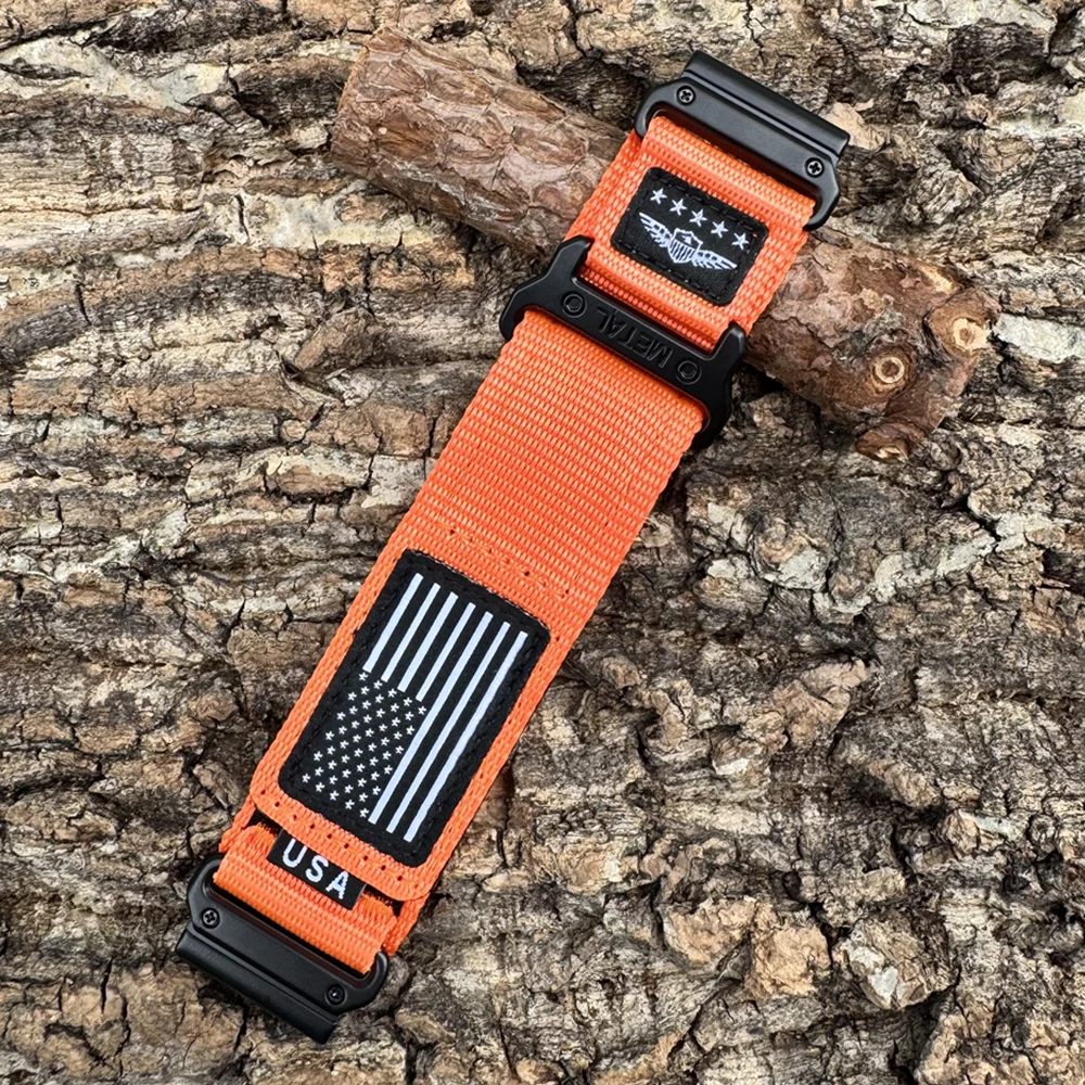 Premium Tactical Nylon Watch Strap with Metal Quick Release Buckle - USA Flag Design for Outdoor and Sports Enthusiasts