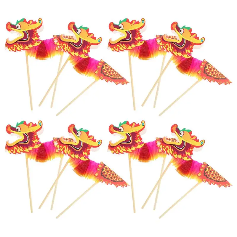 

8pcs Handheld Holding Photo Prop For Chinese Style New Year Dragon Garland Kids Paper Dragon Toy Party Funny Chinese Decorations