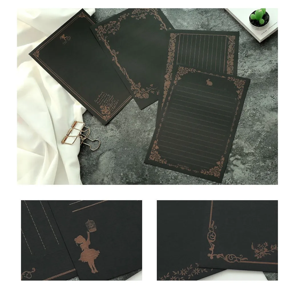 8Pcs 크리 에이 티브 쓰기 용지 빈티지 편지 문구 용지 홈 오피스 학교 부드러운 크래프트 노트 용지 매력적인 패턴
