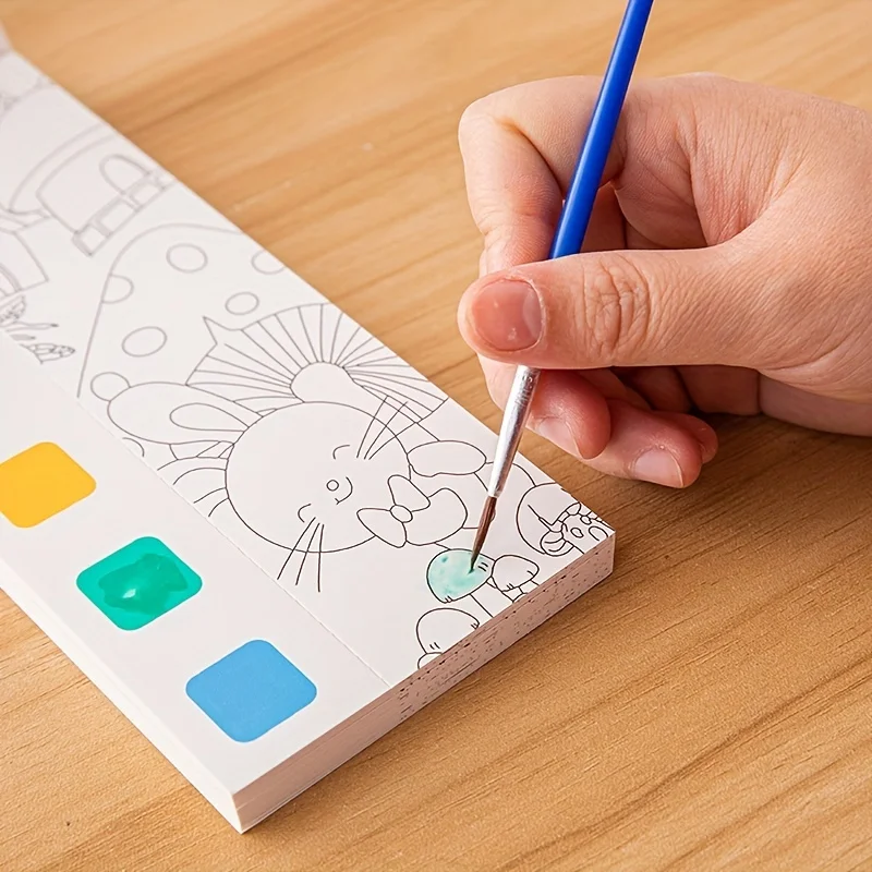 12pages Children's Watercolor Coloring Book Drawing Paper with Built-in Watercolor