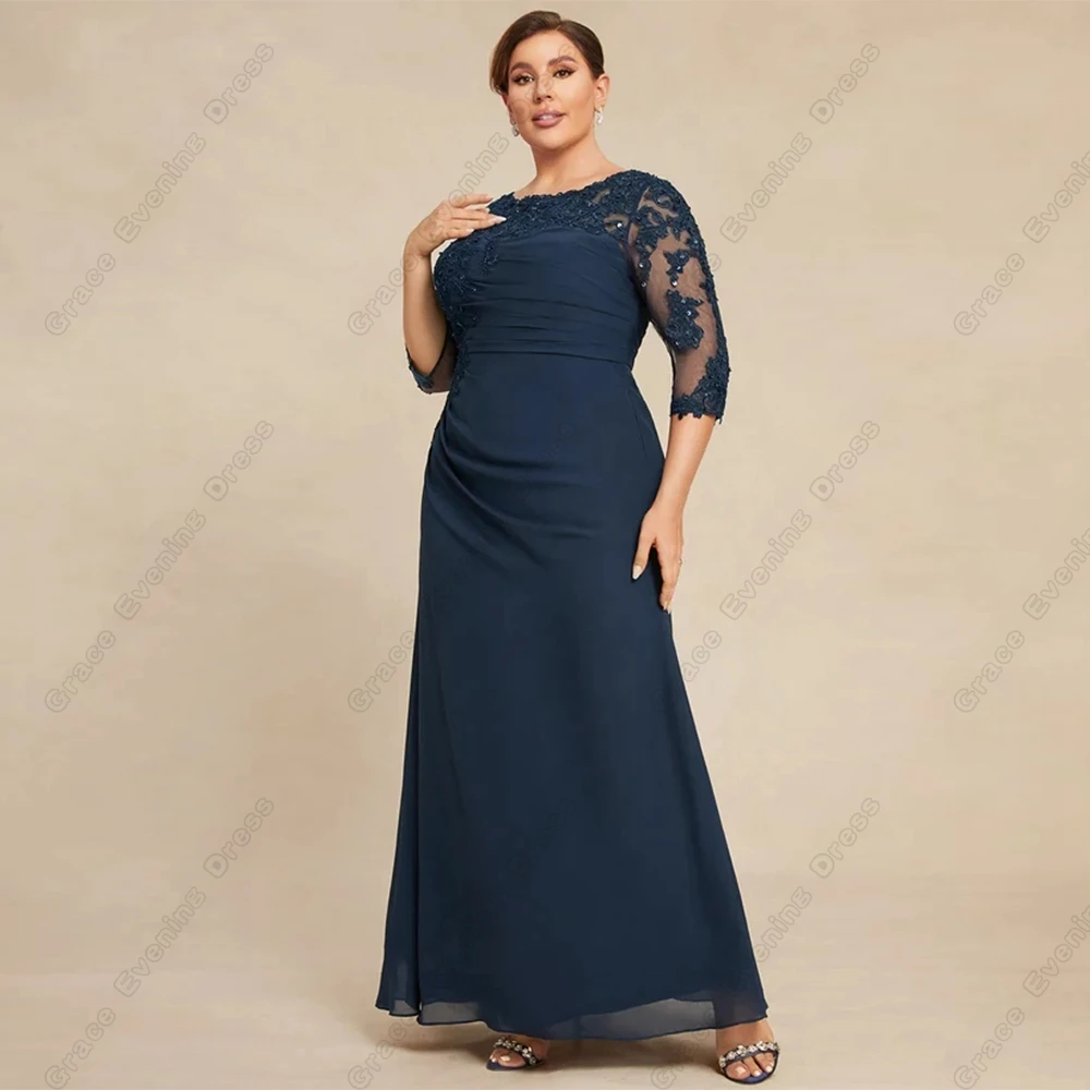 

Exquisite Scoop Plus Size Mother of Bride Dresses for Women Beach Three Quarter Wedding Party Dresses with Lace Robe De Soirée