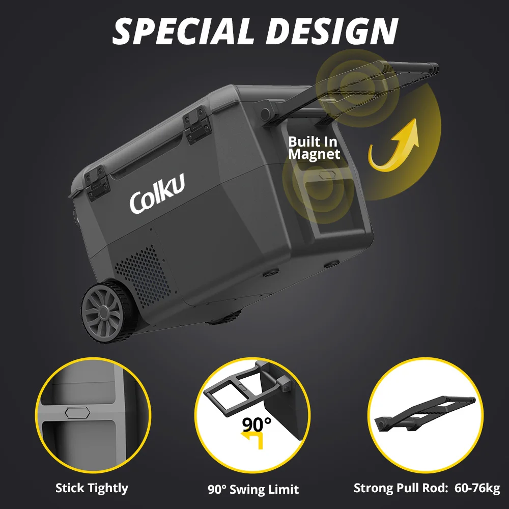 Mini Car Camping 12V Portable Electric Cooler Box Compressor Refrigerator 57L Freezer with Wheels and Pull Rod 5