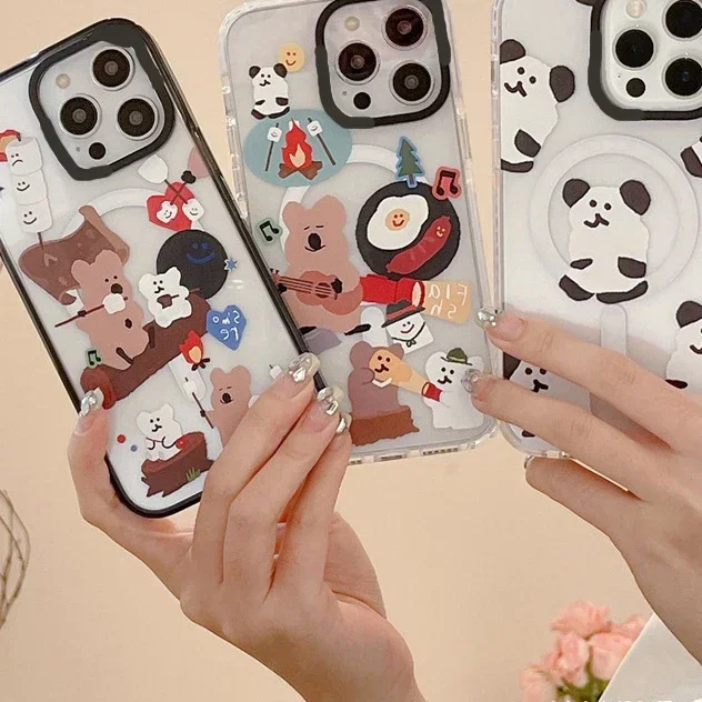 MagSafe Acrylic Cartoon Bear Phone Case Cover for IPhone 11 12 13 14 15 Pro Max Case for IPhone 15 Pro Max