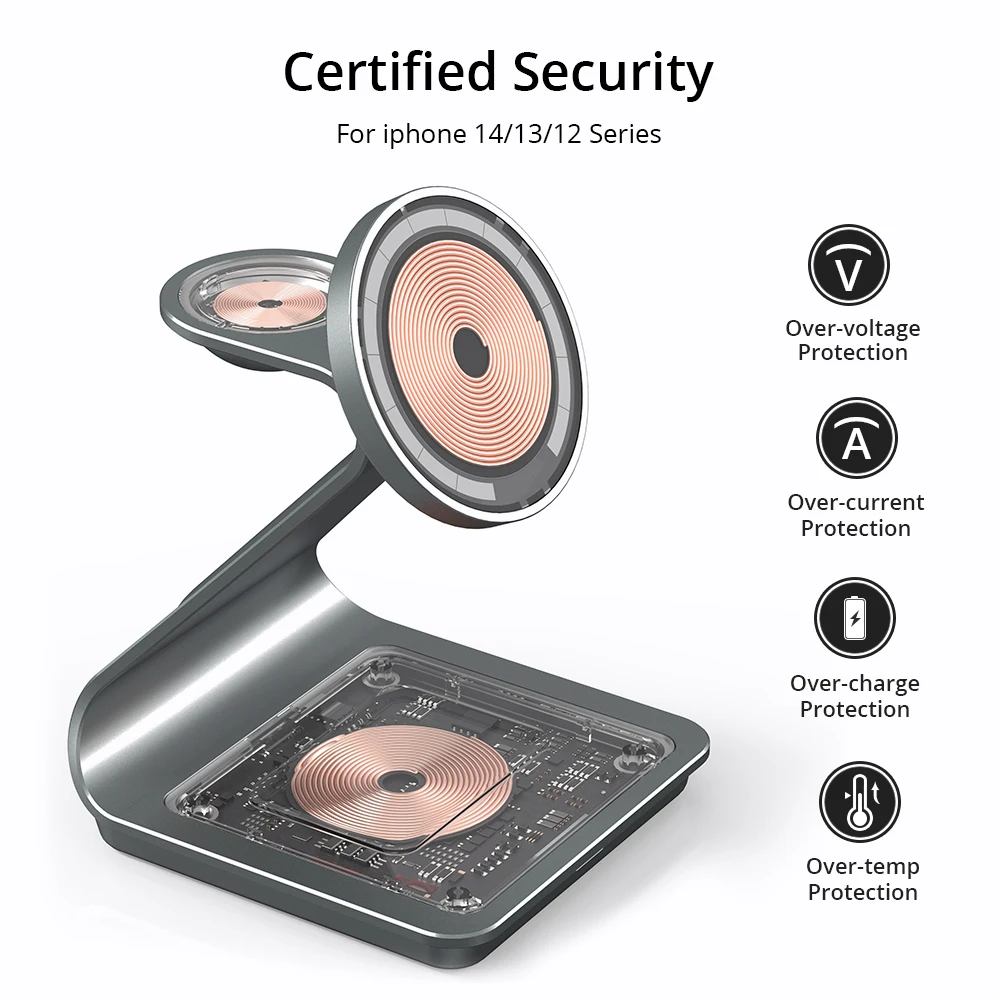 Bonola Metal 3 in 1 Magnetic Charger Stand for iPhone 15 Pro Max/14/13/Apple Watch Magnetic Wireless Charger Station for AirPods