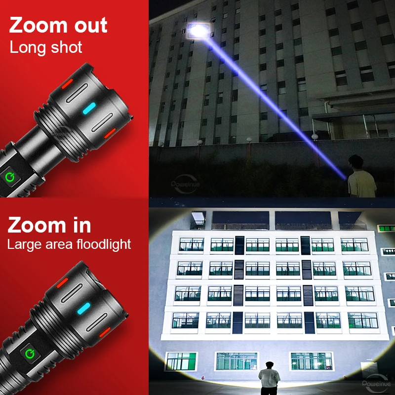 100000LM lampe de poche LED la plus puissante 18650 26650 Type C USB  Recharge lampe de poche torche auto-défense Camping lanterne à main