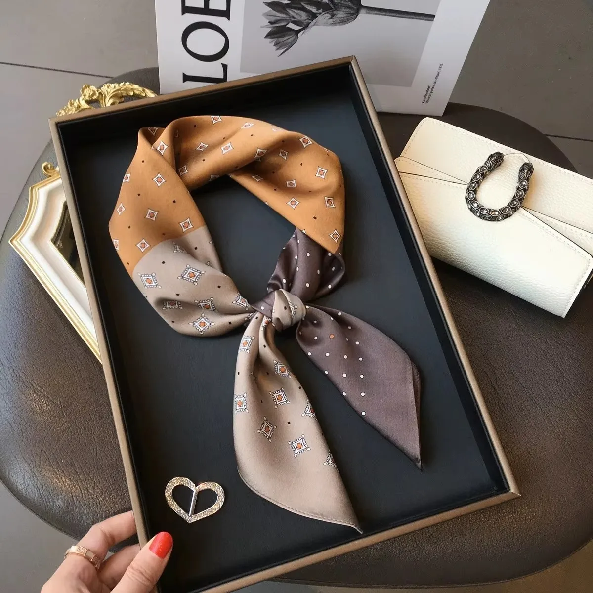 100% Natural Silk Square Scarf Women Hairband Neckerchief Wrap