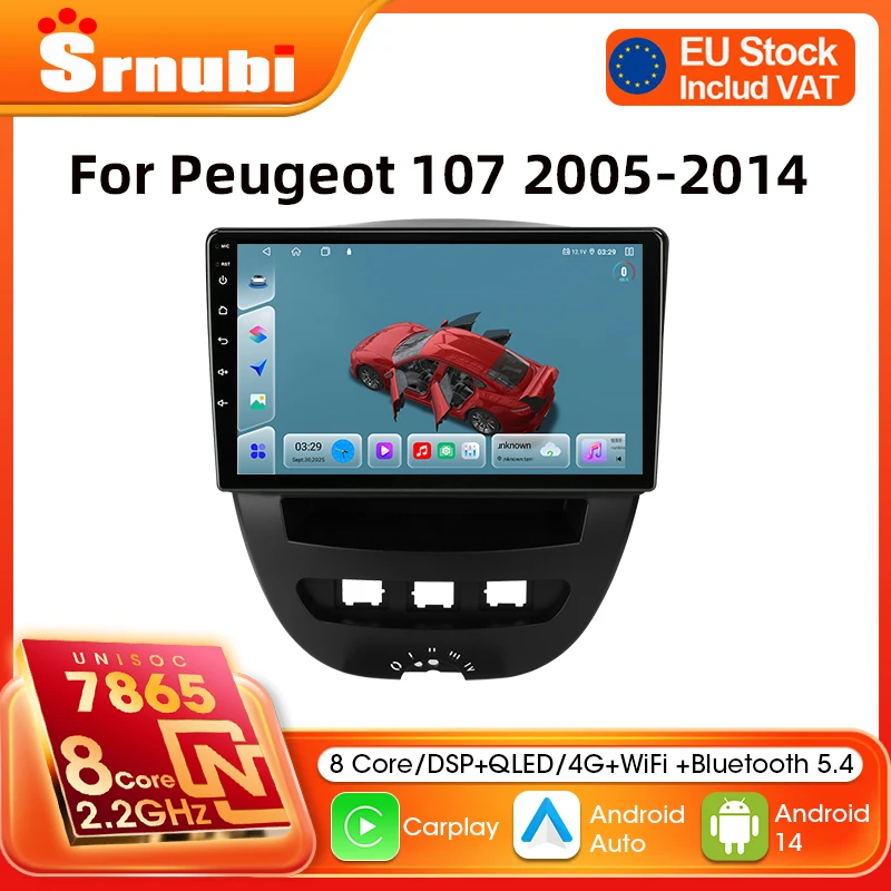 Srnubi 2 Din Android Radio Samochodowe Carplay Odtwarzacz Multimedialny Wideo Dla Peugeot 107 Toyota Aygo Citroen C1 2005-2014 Bluetooth GPS