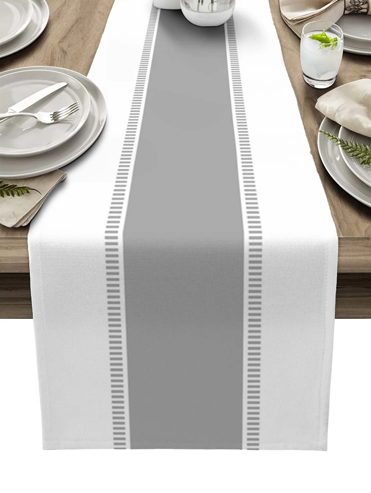 

Grey Stripe Solid Color Texture Linen Table Runner Kitchen Table Decoration Farmhouse Dining Table Cloth Wedding Party Decor