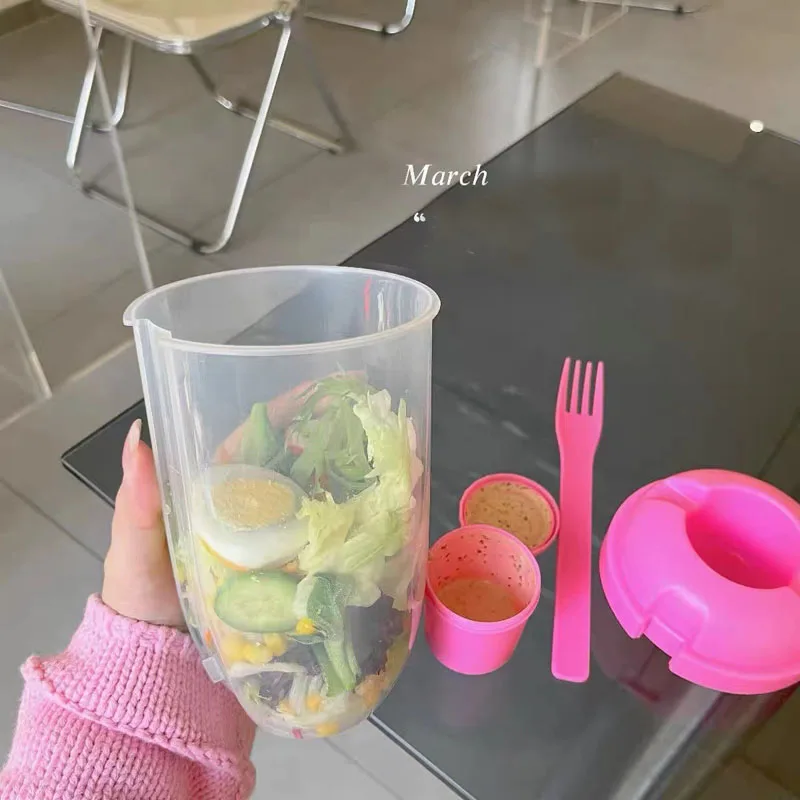 1 Salad Cup Set with Fork and Salad Dressing Holder - Keep Fit