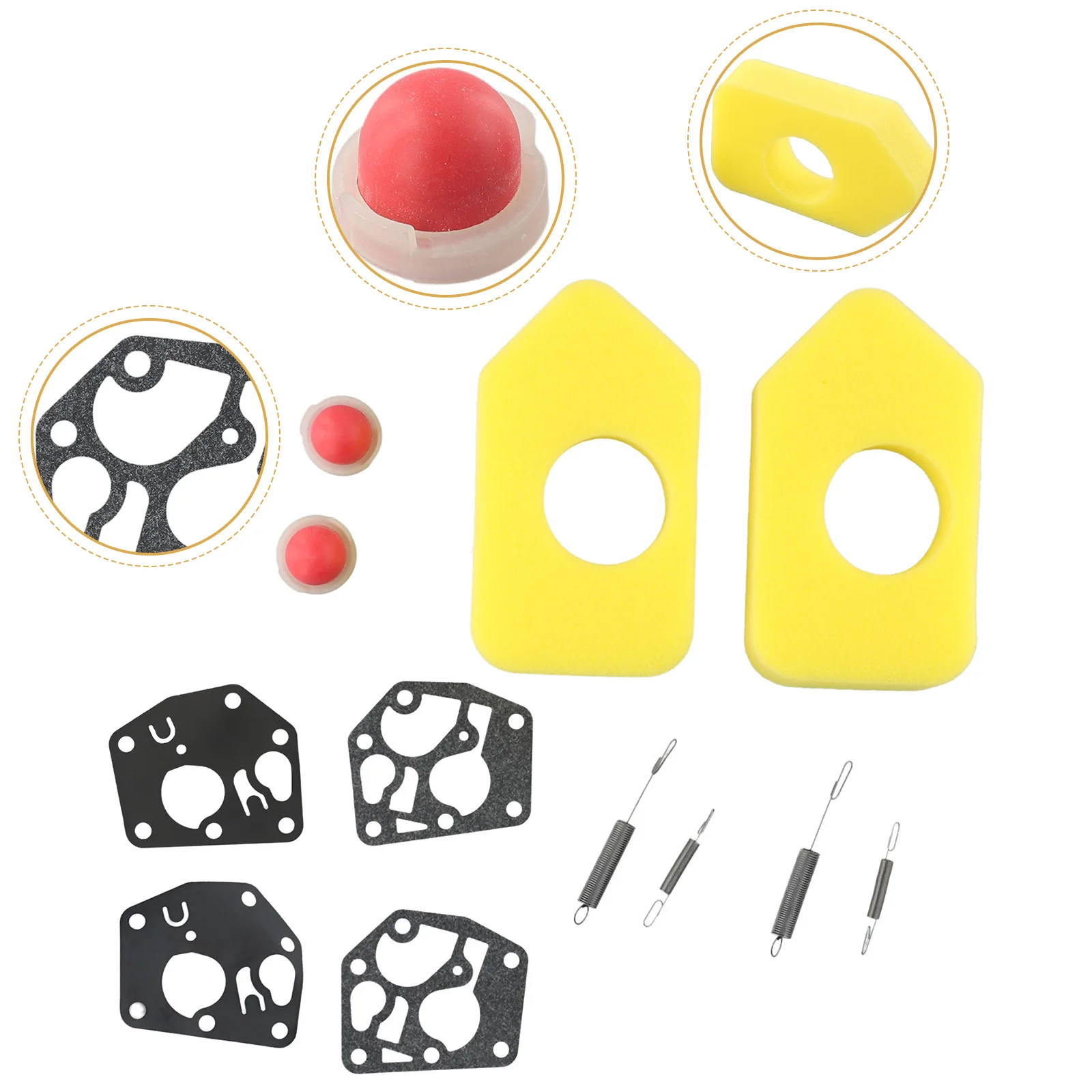 

2 Sets Lawn Mower Engines Repair Tool Include 2pcs Air Filter 2pcs Primer Bulb 2pcs Spring 2pcs Diaphragm Washer 1pcs Spark Plug