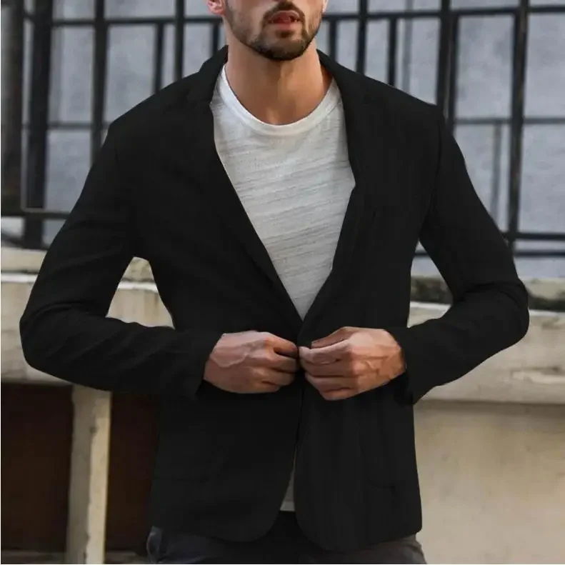 2023 Men's Suit Autumn Cotton Linen Loose Solid Color Thin Regular Casual Suit Coat