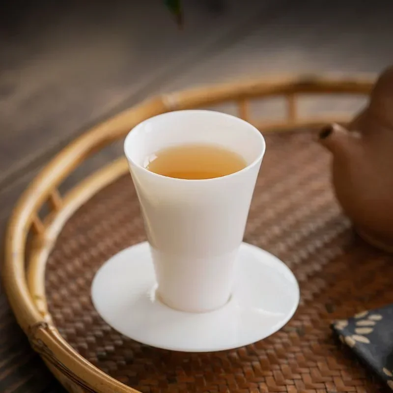 High end tea ceremony, tea art, lamb fat jade porcelain, new single cup set, master cup, fragrance, Chinese set, kitchen