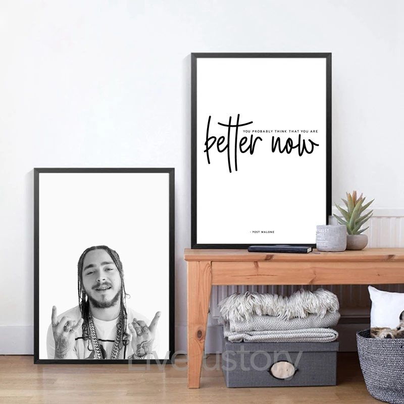 Poster Post Malone Noir Blanc, Imprimés D'Art De Chanteur