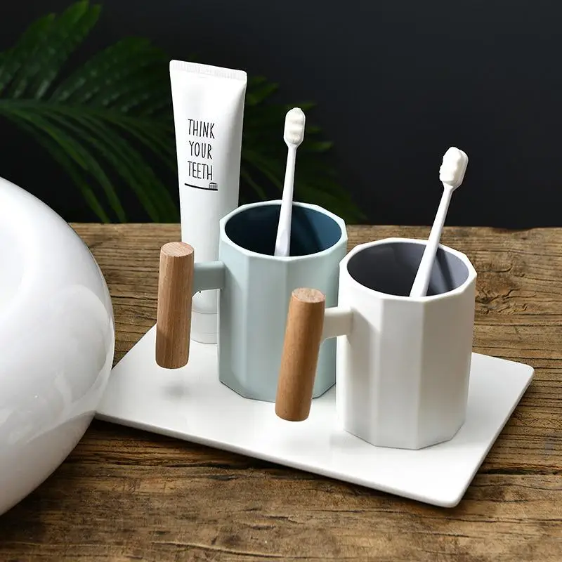 Creative Wooden Handle Toothbrush Cup For Bathroom Storage_voghion.com
