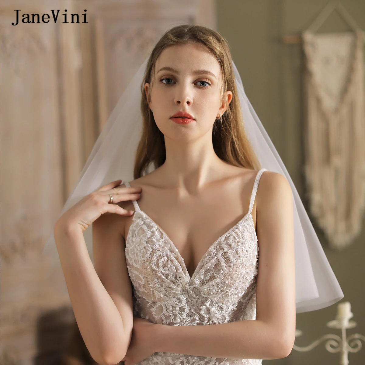 

JaneVini Simple Cheap Short Wedding Veils Two Layers with Metal Comb White Ivory Tulle Bridal Veil Wedding Accessories Hot Sale