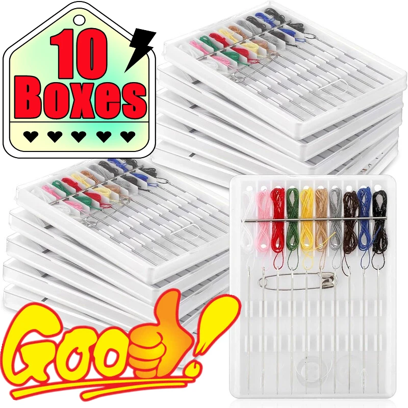 1-10Boxes Thread Mini Sewing Kit Box 10 Color Disposable Needle Thread ...