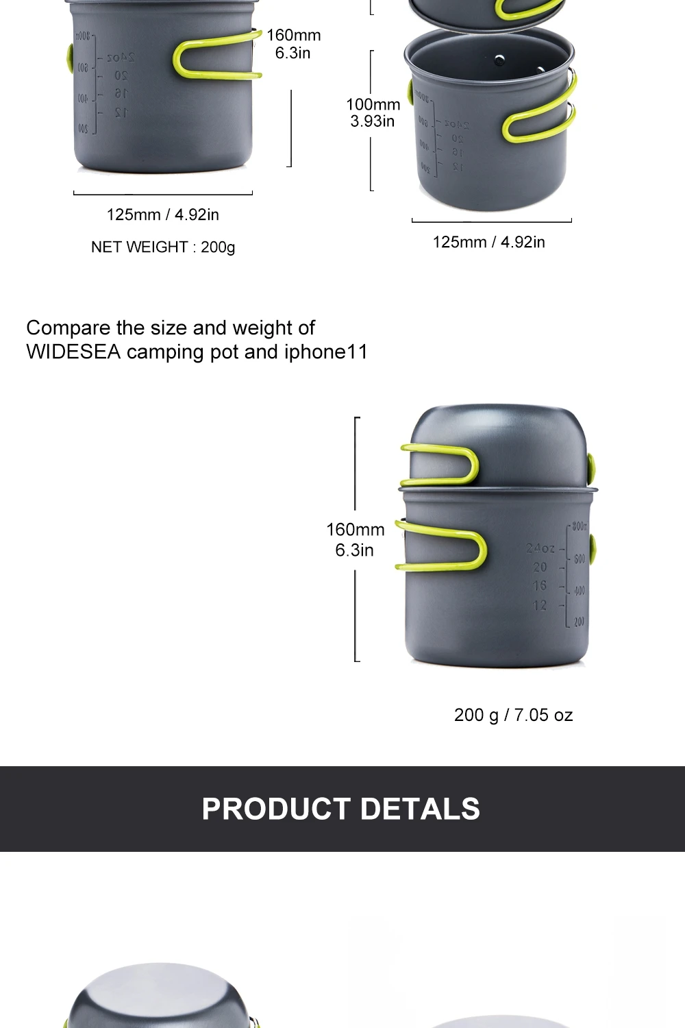 Description Picture 3 of itemWidesea Ultralight Camping Cooking Utensils Outdoor Tableware Pot Set Hiking Picnic Travel Tourist Dishes Supplies Equipment