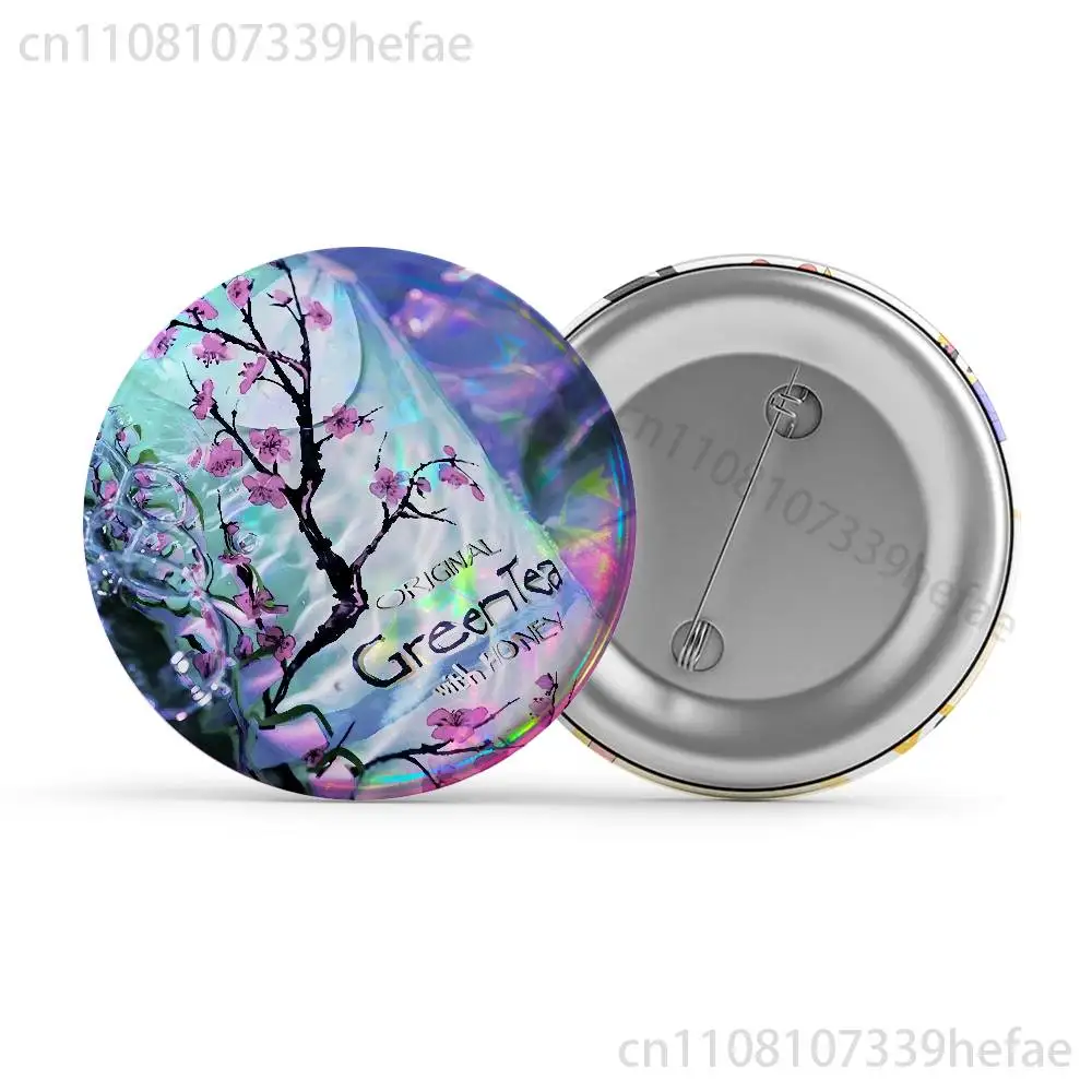 A-ArizonaES 녹차 인장 배지 케이스 장 44mm 32mm 58mm 라운드 틴플레이트 핀 브로치 선물