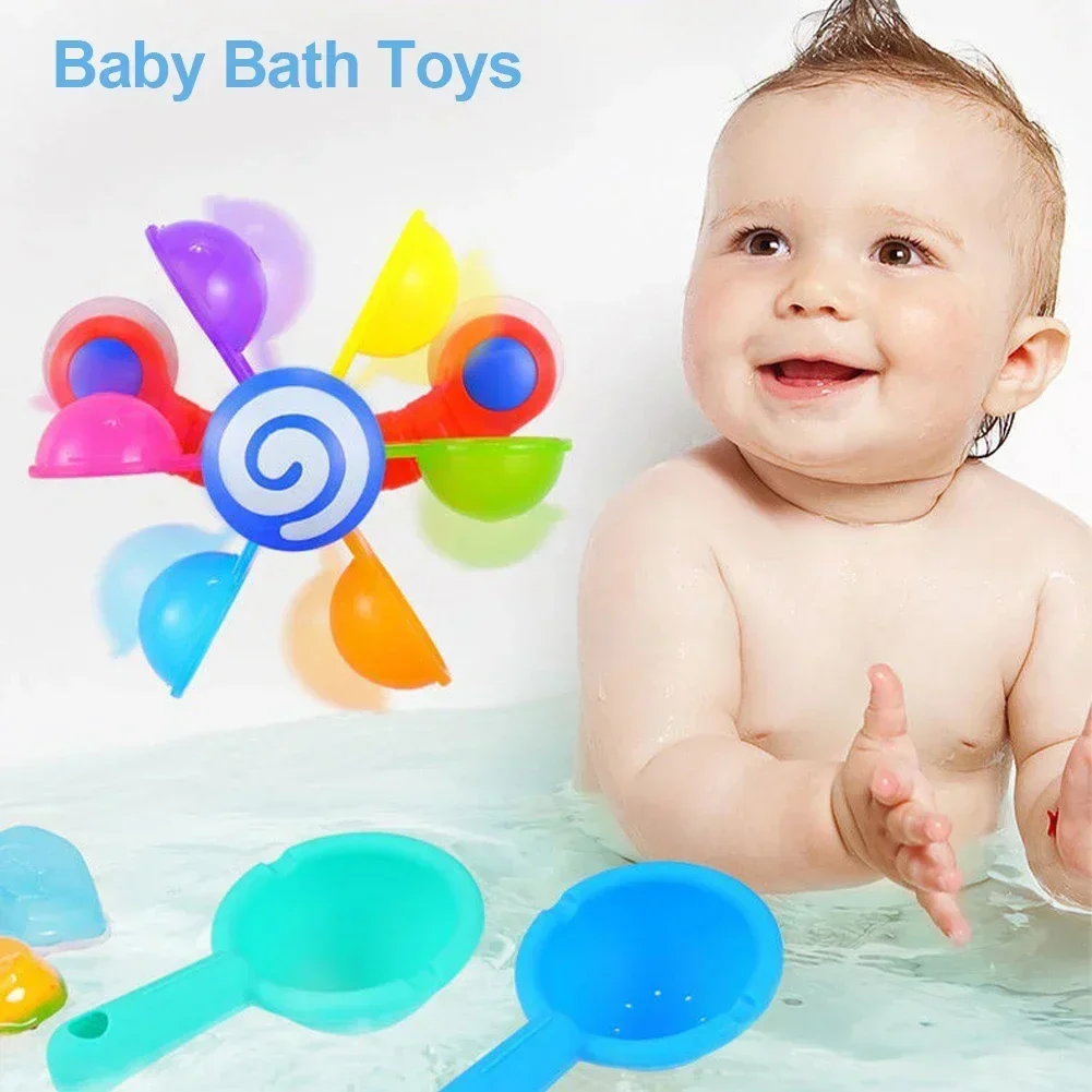 Rainbow Windmill Toddlers Bathing Sucker Water Spray Toy Colorful Waterwheel Baby Bath Toys Set Shower Sprinkler Toy — view 3