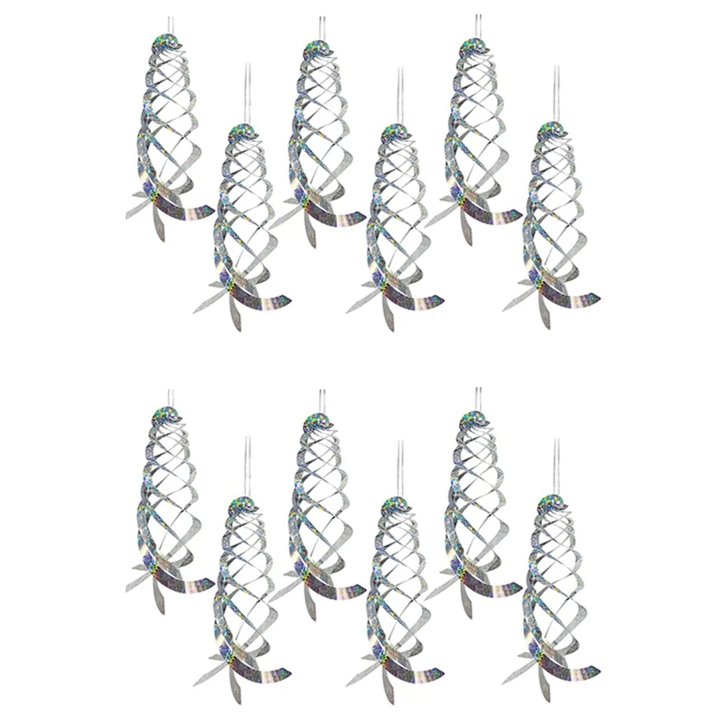 

12 Pack Bird Repellent Spiral Reflectors Silver Mylar Spinner, Hanging Reflective Bird Deterrent Device