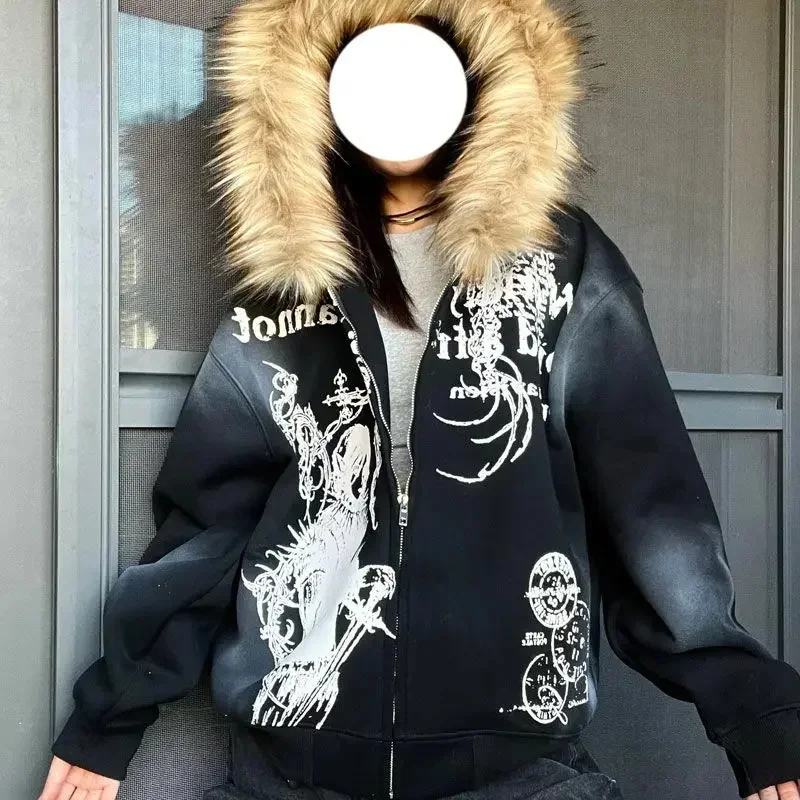 Harajuku Korean Trend Retro Zipper Hoodie Women y2k Street