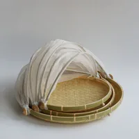 Anti-mosquito Hand-Woven Food Serving Tent Basket Tray Vegetable Bread Storage Basket Portable Outdoor Picnic Mesh Net Cover 3