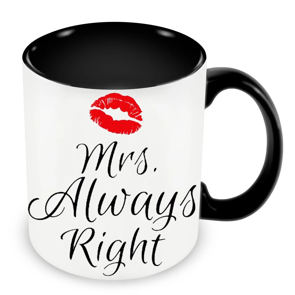 

Mrs Always Right Kiss Couples Wife Cups Girlfriend Mugs Coffee Mugen Tableware Coffeeware Home Decal Lover Valentines Gifts