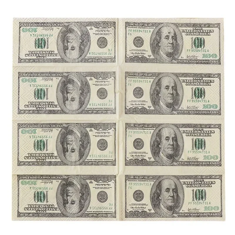 100pcs 21*21cm 3-Ply Creative Colourful Printed Handkerchiefs Portable Small Pack Napkins Dollar Pattern Art Paper Towels