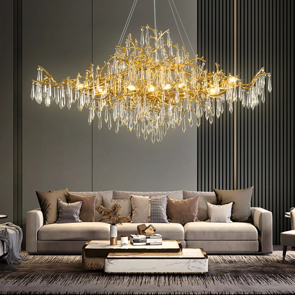 French Large Ceiling Chandelier Crystal Light Luxury Branch Chandelier Living Room Hotel Hanging Light Fixture for Kitchen 220V