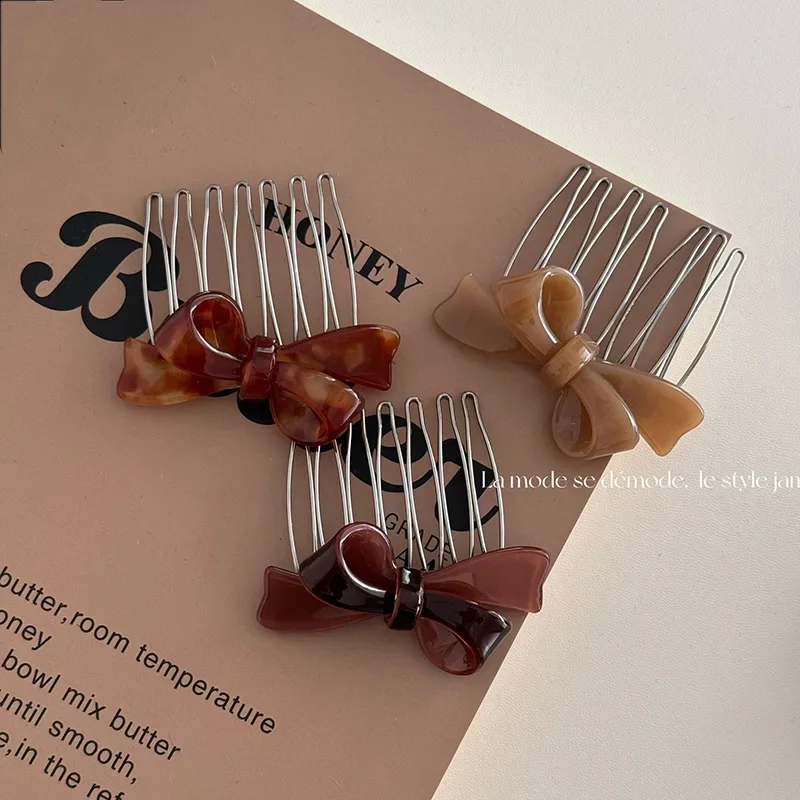 7 Teeth Acetate Bow Insert Combs Clip Women Hair Styling Hairpins Women Bangs Broken Hair Comb Clip Girls Gifts Headwear Jewelry 3