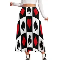 Plaid Poker Print Skirt Playing Card Beach Long Skirts Summer Korean Fashion High Waist Chiffon Pattern Big Size A-line Skirt 1