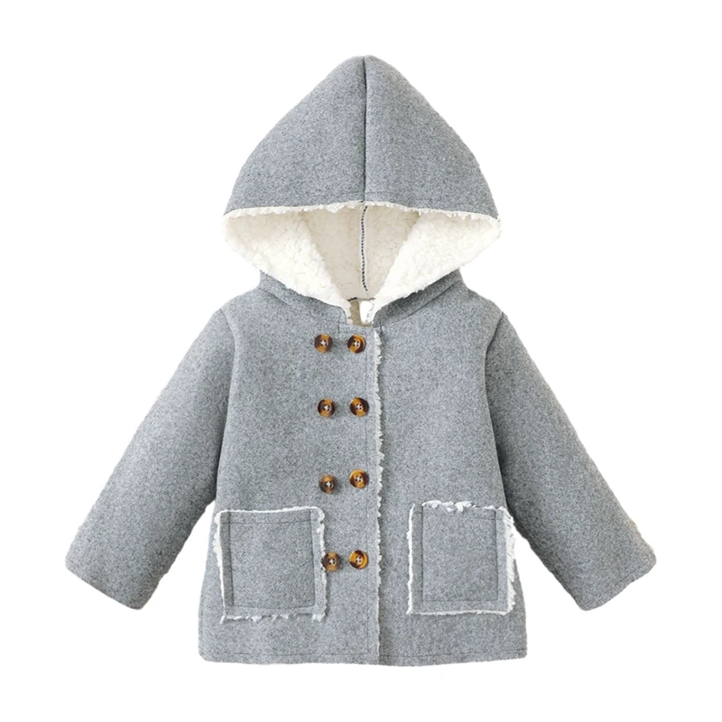 

6M-3T Toddler Boys Girls Hooded Coats Children Long Sleeve Double Breasted Solid Color Jackets Baby Outwear