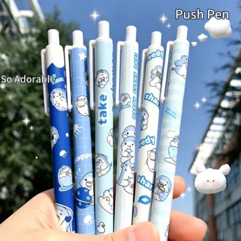 Set di 6 Penne a Scatto con Squalo Cartoon, 0.5mm, Inchiostro Nero, Penne Carine a Forma di Proiettile, Articoli di Cancelleria Indispensabili per il Ritorno a Scuola