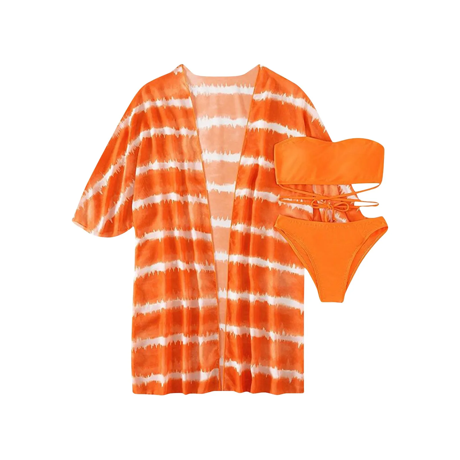 

Женский комплект бикини 2023 с высокой талией, закрывающий Купальник для женщин, пуш-ап с длинным рукавом, купальник из трех предметов, пляжные купальные костюмы