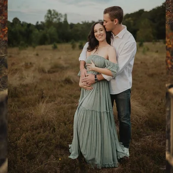  Bohemian Photo Shooting Pregnancy Dress Comfortable Soft Linen-Cotton Set For Pregnant Women Photos Maternity Two-Piece Dress 3