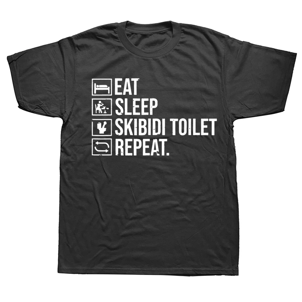 Retro Essen Schlaf Skibidi Wc Wiederholen T Hemd Mann Mode Hohe Qualität Oansatz T-shirts Unisex Harajuku Übergroßen Baumwolle T-shirt