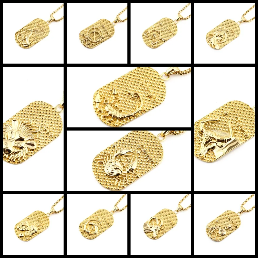 

Golden Twelve Constellations Necklace, Men's Fashion Brand, Versatile Stainless Steel Pendant, Personalized Sweater Chain Gothic