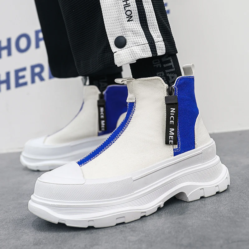 Autumn Men Casual Sneakers men sneakers Canvas Chunky Platform Ankle Boots High-cut Zip Patchwork Sneakers Male Breathable Sport Shoes 39-44