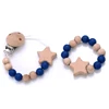 Baby Silicone Teether Pacifier Chain Bracelets Set Round Wooden Dummy Holder Clip For Baby Teething Nipple Chain Nursing Toys 6