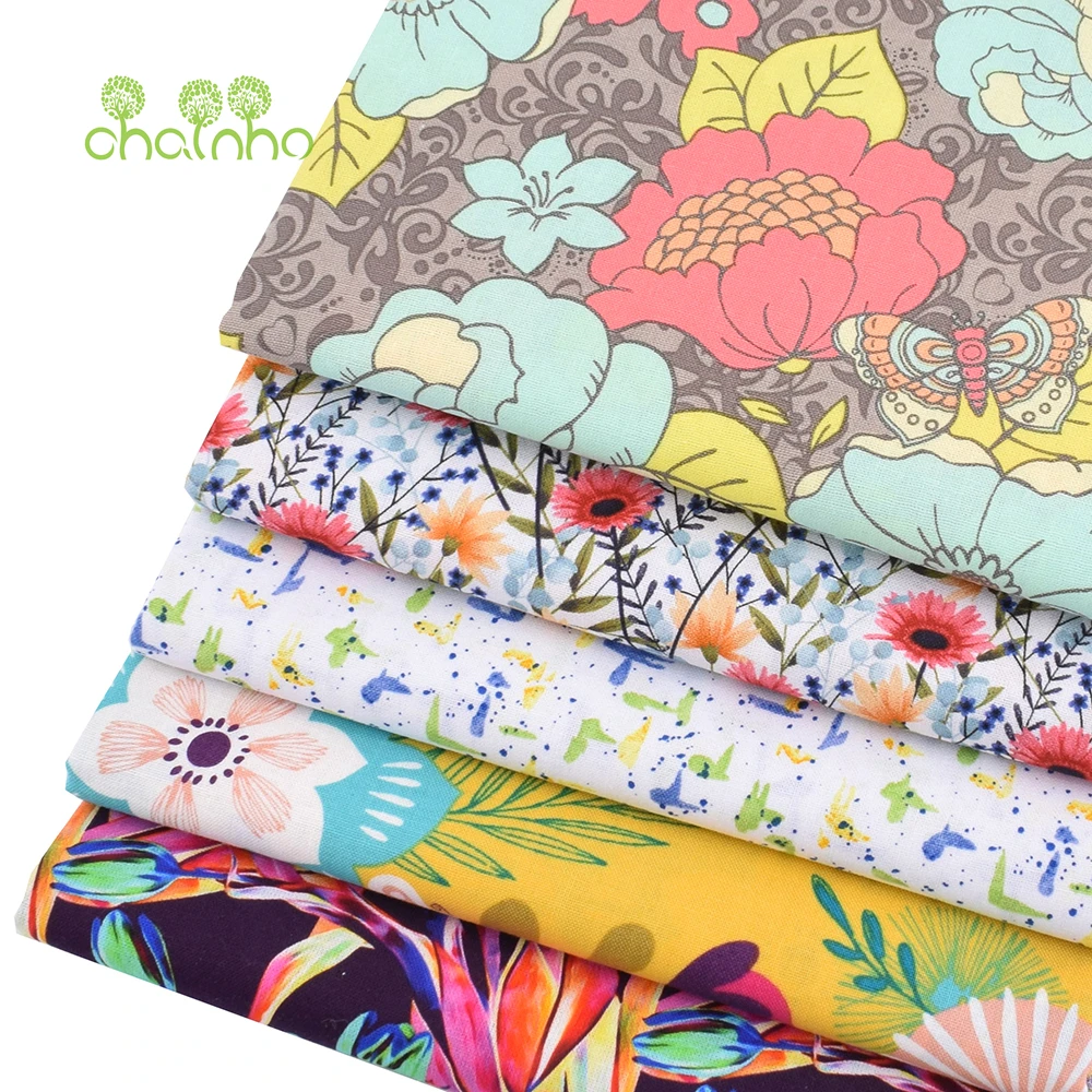 Chainho,Printed Plain Weave Cotton Fabric,Handmade DIY Quilting Sewing Material,Patchwork Cloth,Floral Series,20x25cm,15CD83