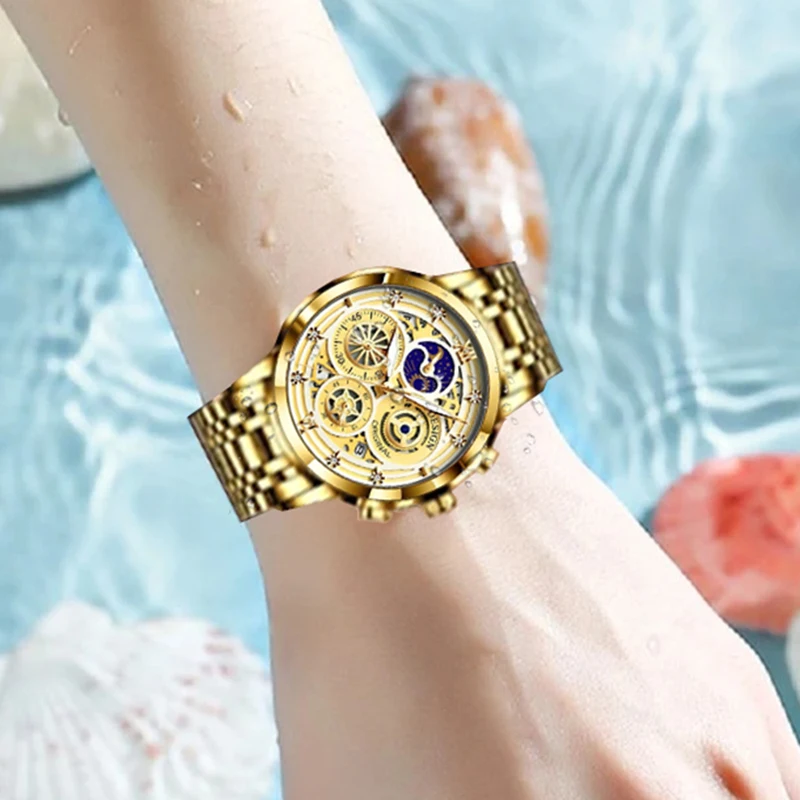 LIGE Luxury Ladies Watch Women Waterproof Golden Steel Strap Women Wrist Watches Top Brand Bracelet Clocks Relogio Feminino+Box