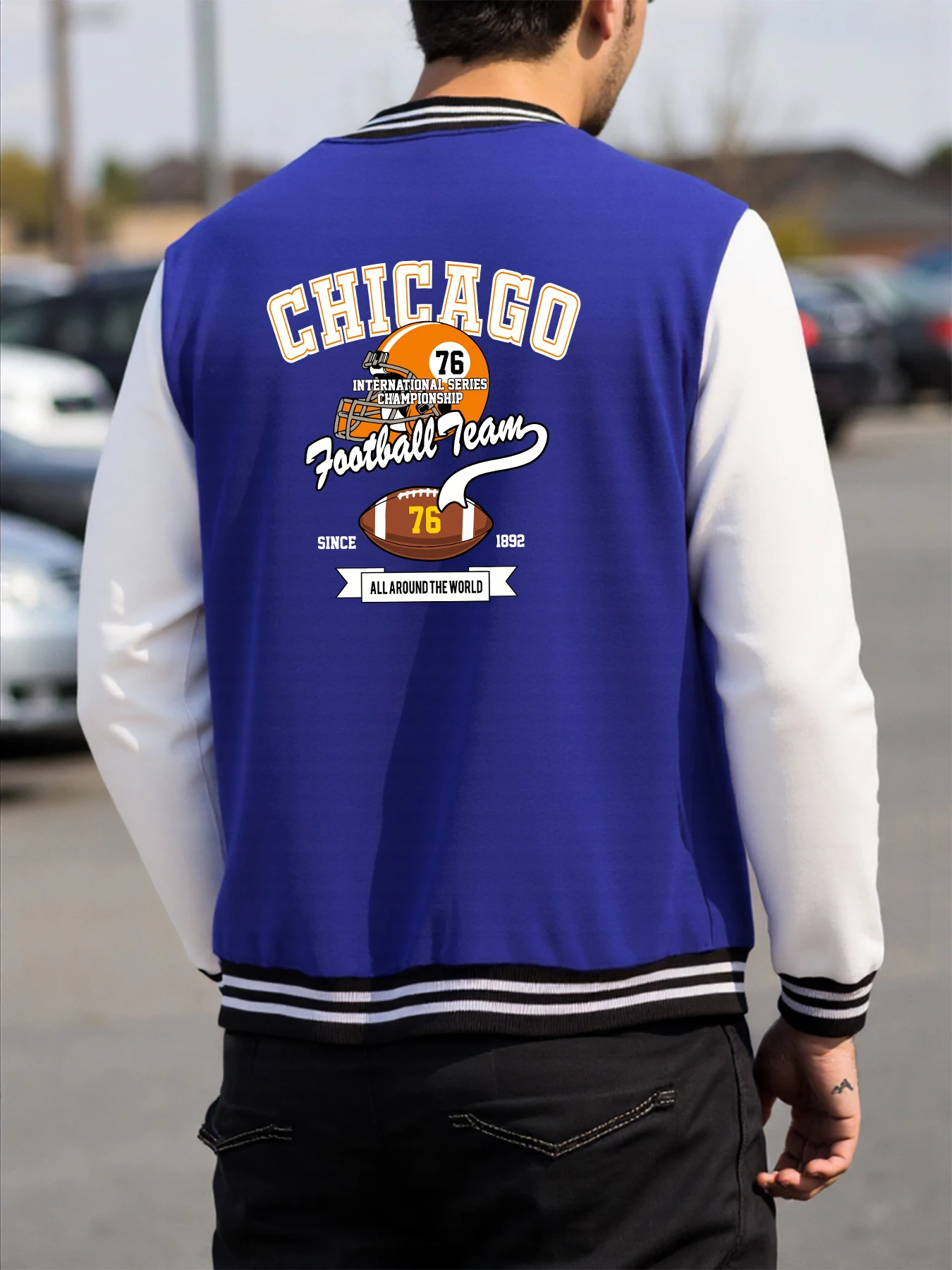 Chicago Football Team Sport Printing Baseball Jersey Man Retro Soft Coat Trendy American Jackets Autumn Fleece Men Long Sleeve