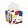 Custom Mondrian Minimalist Modern Art Tissue Box Cover PU Leather Square Color Art Plaid Facial Tissues Holder for Office 1