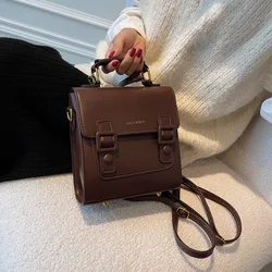 Retro Backpack Women's Bag 2021 New Belt Decoration Flip Backpack Fashionable British Style Hand Bill of Lading Shoulder Bag