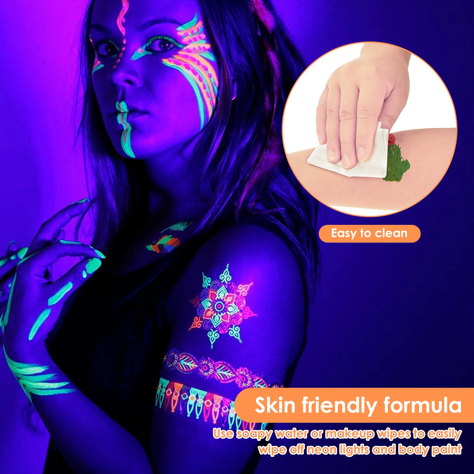 8Pcs Face Paint Marker Glow In The Dark Face Paint Kit Sweat-proof Body Painting Pen Washable Temporary Tattoo Marker for Adults
