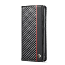 Sleek Carbon Fiber Leather Wallet Phone Case for Redmi Note 12S 4G (Black I)