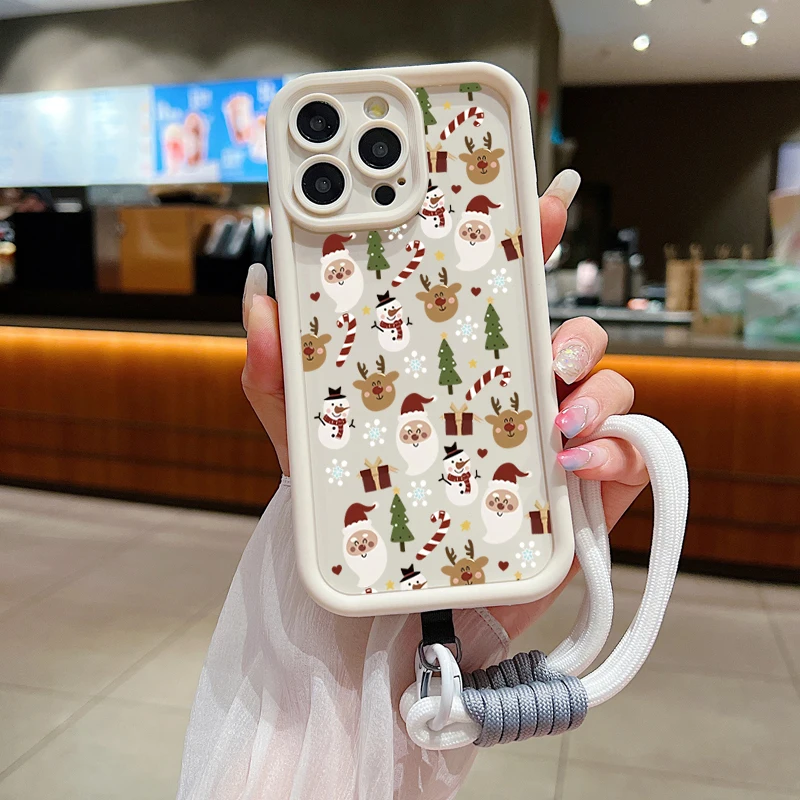 Festive Merry Christmas Pattern Lanyard Rope Phone Case Cover